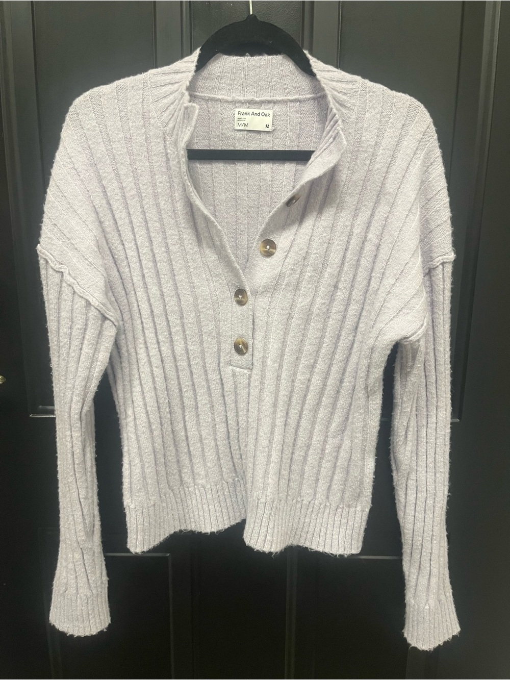 Frank And Oak Lavender V-Neck Cable Knit Sweater